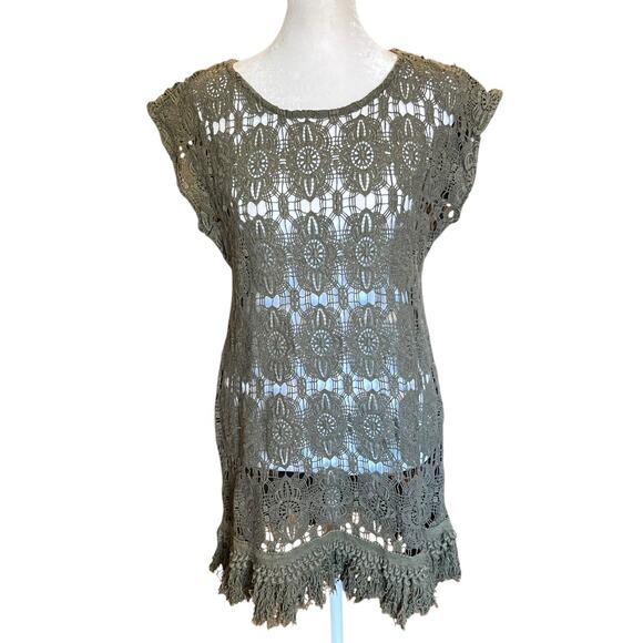Eberjey Dresses & Skirts - Eberjey green cotton crochet coverup dress M/L Beach resort